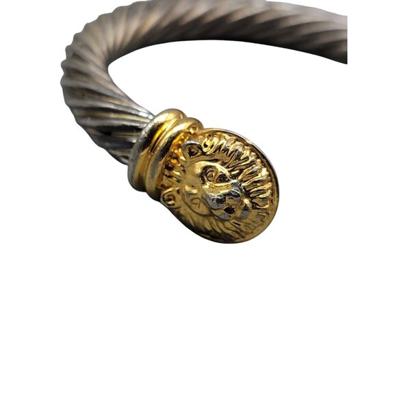 Twisted Cable Open Cuff Bracelet Lion Head End Caps Adjustable Silver/Gold Tone - Picture 15 of 16